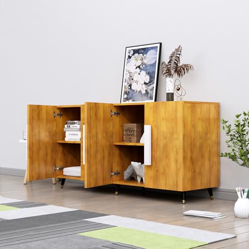 Image of Bniture Wooden Sideboard Cabinet for Living Room | Wooden Storage Cabinet with 3 Door & 4 Drawers | Engineered Wood Multipurpose Cabinet with Spacious Shelves for Home & Office | Giant Wood