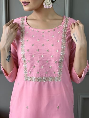 Image of Naixa Women's Viscose Embroidered Straight Kurta with Viscose Pant and Silk Blend Printed Dupatta Sets (NK-430)