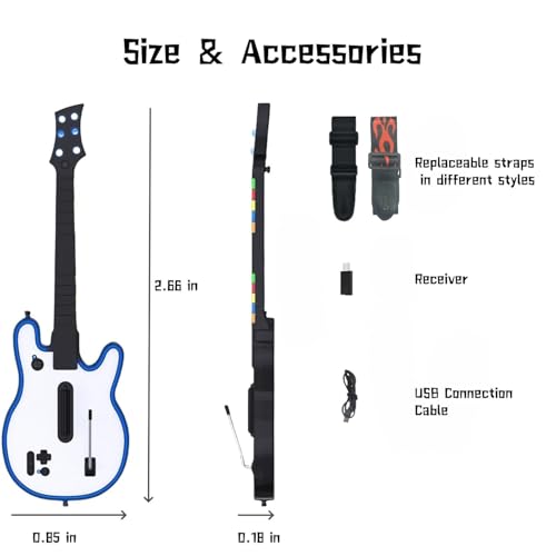 Image of Lyvix Wireless Gaming Guitar Controller for PS4, PS3 & PC - Compatible with Guitar Hero, Rock Band, Clone Hero & Fortnite Festival, with Fire Strap, Audio Jack & RGB Light