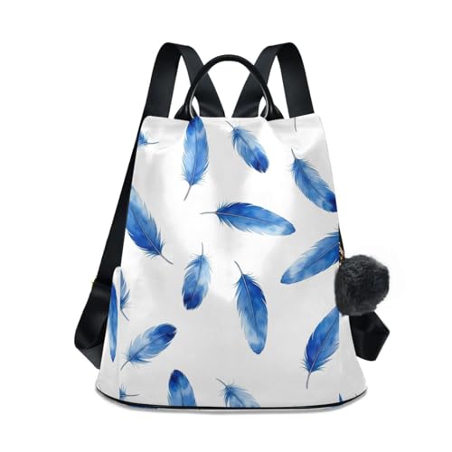Sac à dos tendance femme Blue Feathers multi-poches avec fermeture éclair antivol dorsale