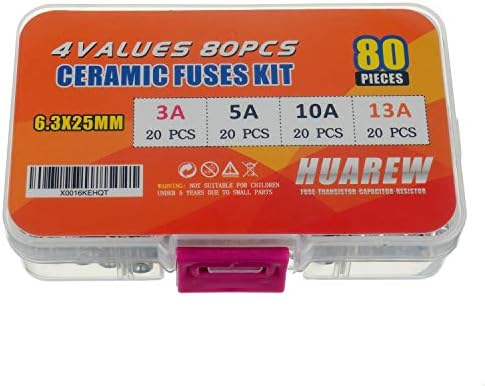 HUAREW 4 Values 80 Pcs 6.3x25 mm BS1362 3 5 10 13 A amp 240 V volt 0.248x0.984 Inch Ceramic Tube Fuses Assortment Kit