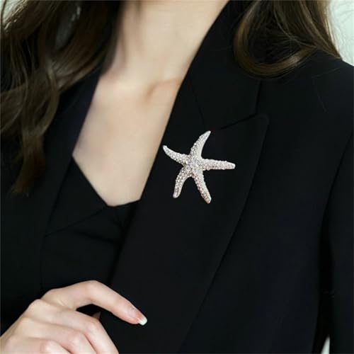 Image of WCRAZYE Rhinestone Starfish Brooch Pin for Women Men Gold Plated Elegant Crystal Shell Star Shaped Ocean Sea Animal Brooches Lapel Pins Delicate Wedding Beach Party Dress Accessories