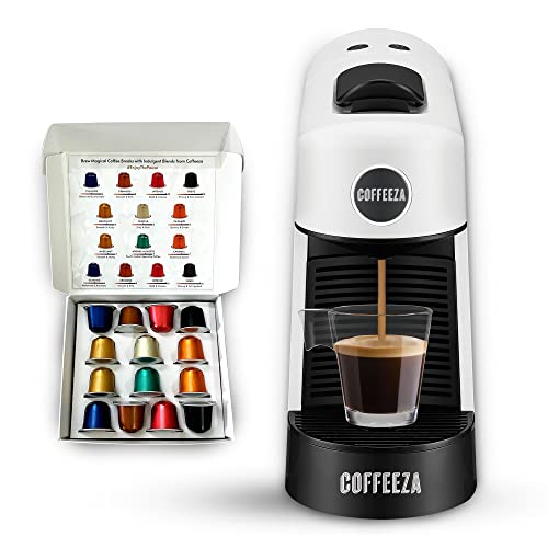 COFFEEZA Finero Next Capsule Coffee Machine (White) – 20 Bar pressure | Perfect Coffee Maker for Espresso & Cappuccino – (FREE 14 assorted coffee capsules Included)