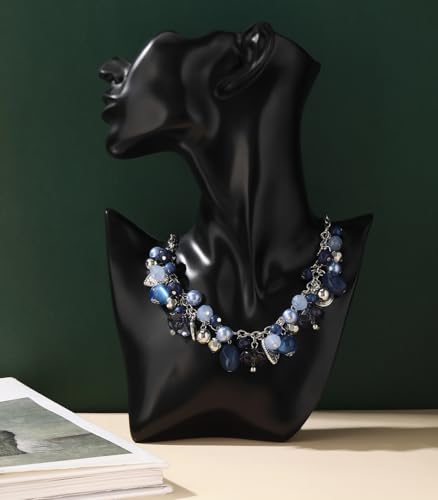 Chunky Beaded Statement Necklace for Women Boho Silver Pendant Collar Necklace Costume Jewelry Birthday Gifts for Her3