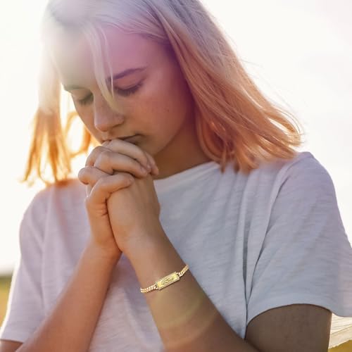 XUANPAI Women's Gold Virgin Mary Bracelet - 14k Gold Plated Copper Link Bracelets,Hypoallergenic Adjustable Non Tarnish Golden Religious Virgen De Guadalupe Protector Jewelry,Catholic Gifts for Her3