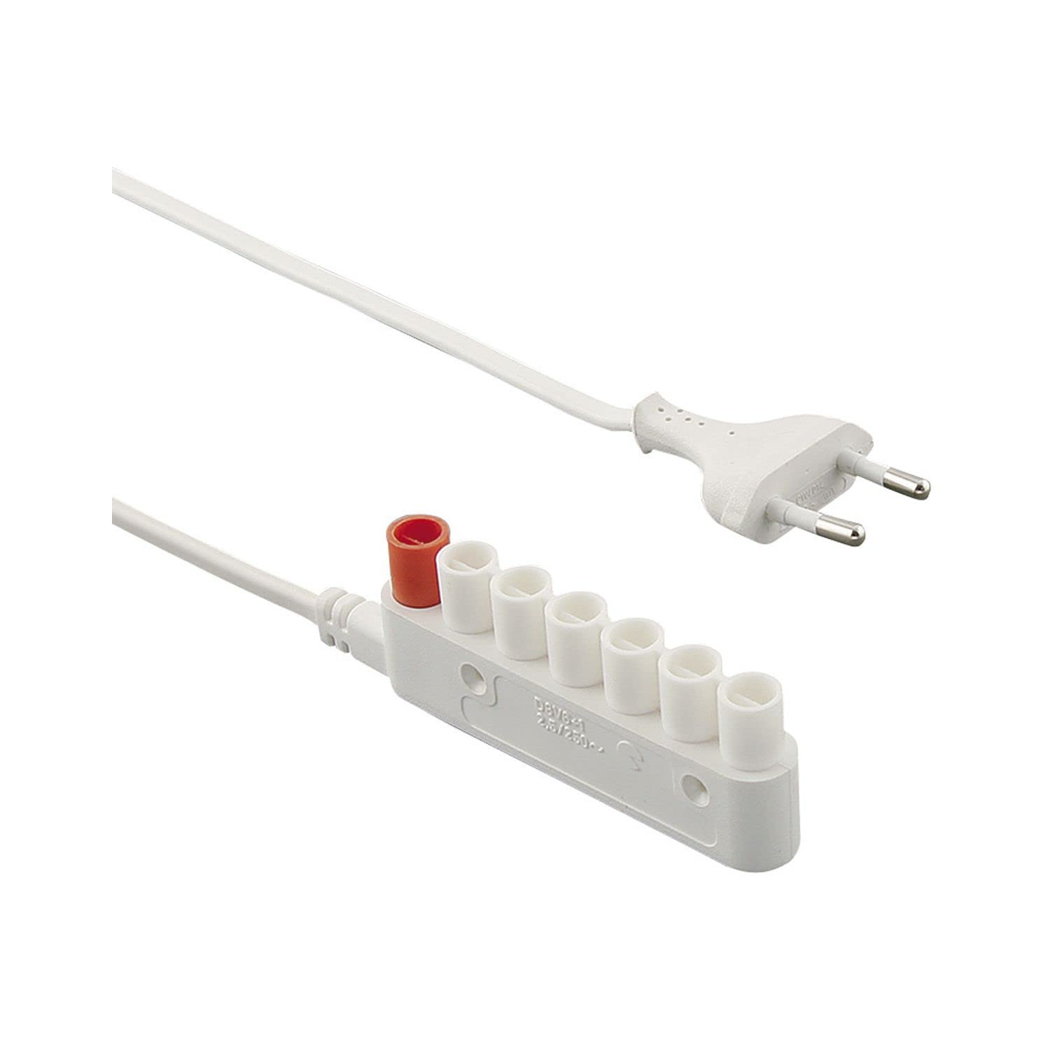 MetaboElektra Plug Extension Cable with 6-Way Splitter and 1-Coded Mini Socket 230 V 3500 mm Plastic White, Silver