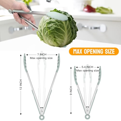 Hotec Pinze da cucina in acciaio inox di alta qualità con punte in silicone, set da 2-22,9 cm e 30,5 cm, verde chiaro - immagine 4