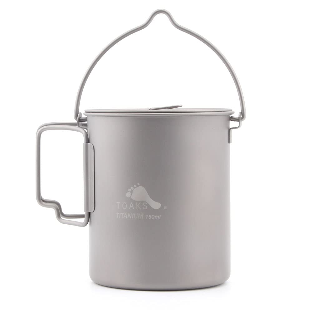 TOAKS Tazza/Vaso da Campeggio Portatile Ultraleggero in Titanio (750ml con Manico a cauzione[POT-750-BH])