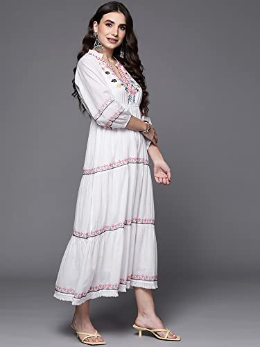 Image of INDO ERA Women's Embroidered A-Line Ethnic Maxi Dress