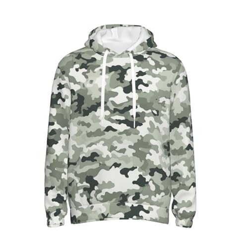 Men's Fleece Pullover Hoodie Long Sleeve Hooded White camouflage Sweatshirt Casual Shirts With Pockets Small 7