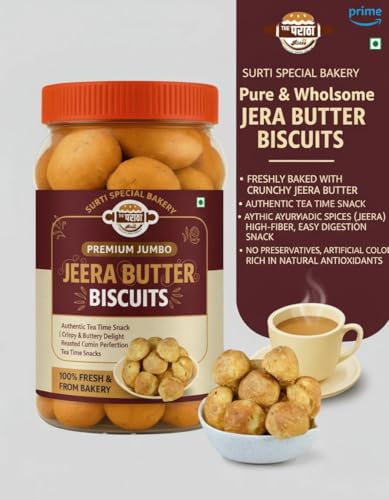 Image of Surti Special Bakery Jeera Butter Biscuits | Freshly Baked Crunchy Jeera Butter | Authentic Tea Time Snack | Crispy & Buttery Delight with Roasted Cumin Seeds (Chai Par Pachayat Family Pack - 500g x 3)
