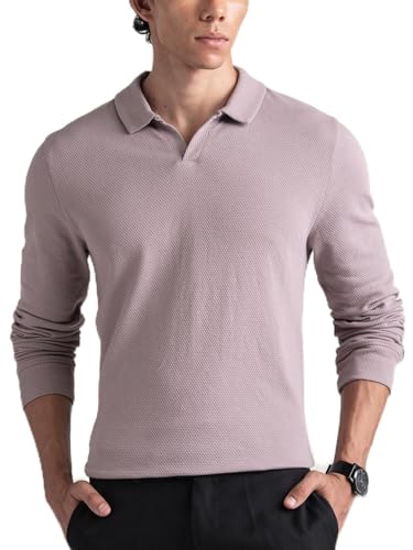 Image of DAMENSCH Statement Popcorn Johnny Collar Full Sleeve Polo with Premium Cotton Blend, Popcorn Texture, Colours by High-IQ Dyes Heavy Weight Fabric T-Shirt for Men