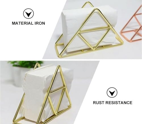 Image of Gold Metal Napkin Holder for Dining Table | Triangle Tissue Stand | Modern Kitchen & Tabletop Organizer for Home, Office, Restaurant