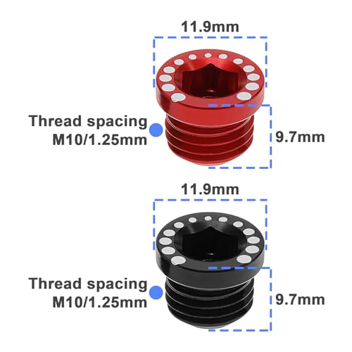 YINETTECH 4PCS Bycicle V Brake Hole Screw Bolt M10x1.25 Aluminum Alloy Bike Brake Screw for Mountain Bike Road Bike Cycling Replacement Component (2 Red & 2 Black) - Image 3