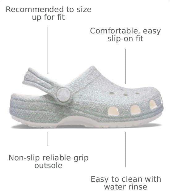 Image of Crocs Unisex Classic Glitter Clogs (Toddler) White 7 Medium