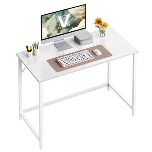 VASAGLE Escritorio, Mesa Oficina Pequeña y Estación Trabajo, Mesa para Teletrabajo, Estudio, Dormitorio, 50 x 100 x 76 cm, Estilo Moderno, Estructura Metal, Blanco Arce y Blanco Nube LWD041W44