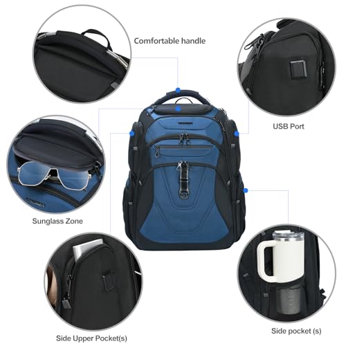 Image of KROSER TSA Friendly Travel Laptop Backpack 18.4 inch XXXL Gaming Backpack Water-Repellent College Daypack Business Backpack with RFID Pockets & USB Port for Men /Women-Black /Haze Blue