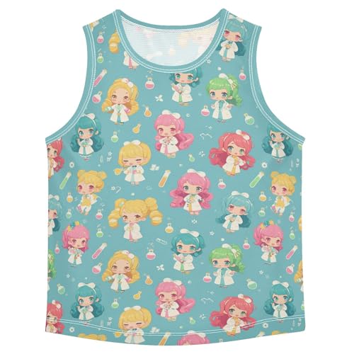 Boys Tank Top Shirts Chibi Style Kawaii Colorful Sleeveless T-Shirts Crew Neck for Kids Clothing Children
