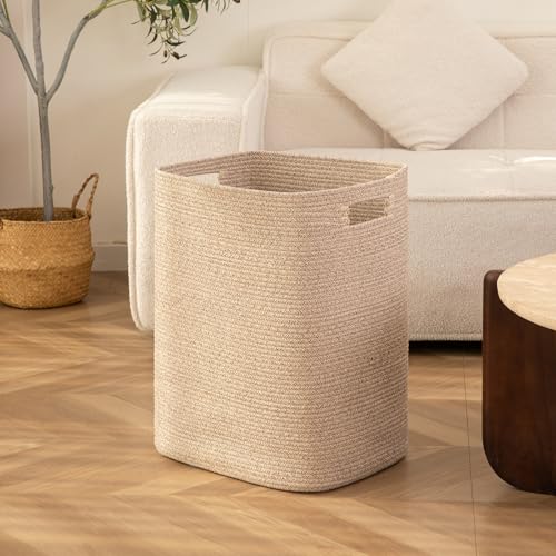 OIAHOMY Laundry Hamper, Rectangle Cotton Laundry Basket with Handles, Large Blanket Basket for Living room, Woven Decorative Storage for Toys,Clothes,Pillows-16x13x22in-Brown variegated - Image 3