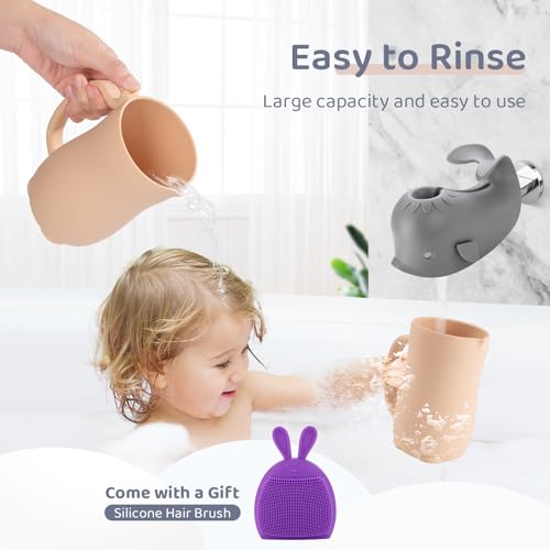 Image of Holinduk Baby Bath Rinse Cup - Shampoo & Body Washing Rinser Cup - Easy Grip Bathing Scoop for Infants with Comfortable Handle for Seamless Soap and Shampoo Rinsing (Beige)