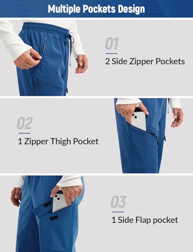 baleaf Men's Fleece Lined Hiking Cargo Pants Softshell Water Resistant Snow Thermal Pants Winter Insulate with Zipper Pocket4