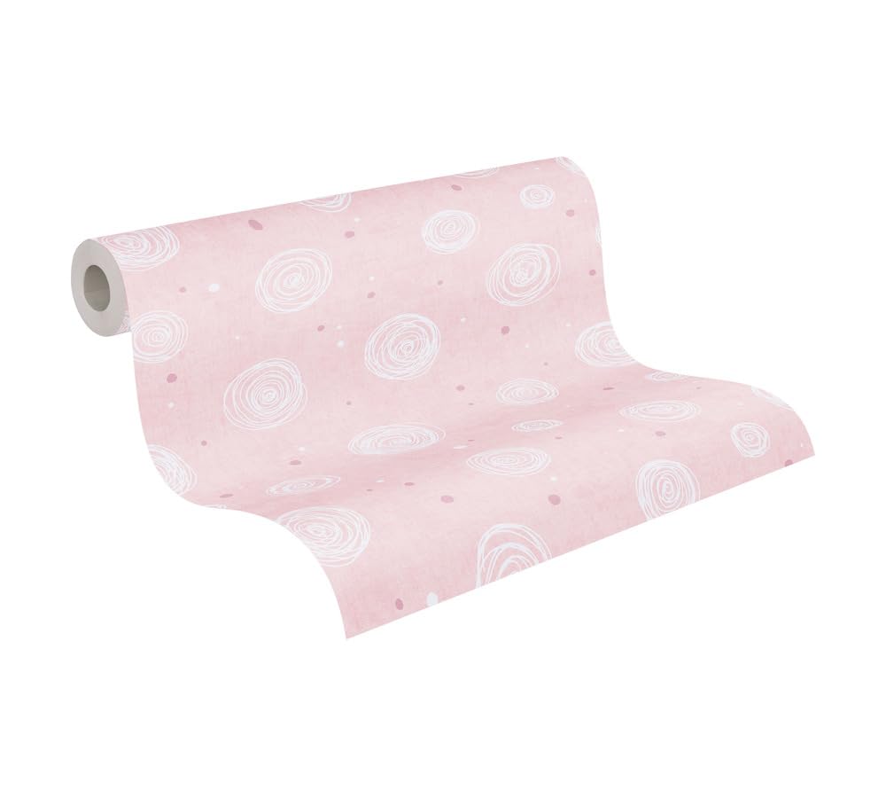 A.S. Création Lilly & Luis Non-Woven Wallpaper with Circles in Pink, White – 10,05 x 0,53 m Wallpaper for Kids – 771392