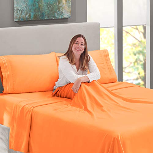 Image of Nestl Full Bed Sheet Set - Light Orange - 4-Piece Deep Pocket | Instantly Soft, Night-One Ready (No Wash Required). Fits 16-Inch Deep Pockets, 360-Degree Elastic Grip