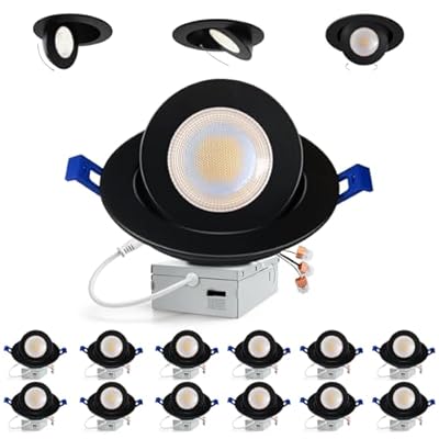 Adetu Recessed Lighting 6 inch, 360°+90° Adjustable Directional 6 inch 5CCT Gimbal Black Led Recessed Lighting, 2700K-5000K Dimmable Retrofit Eyeball Can Recessed Lights with Jbox, ET?Black-12 Pack?