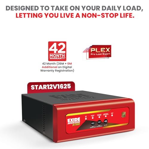 Image of EXIDE Star STAR12V1625 1625VA Pure Sine Wave Inverter | 12V Home UPS for 2-3BHK Homes & Offices | LED Display | PLEX Technology | 42 Month Warranty