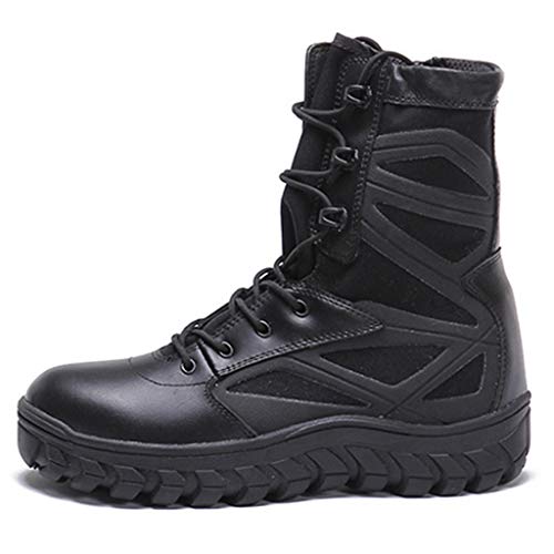 Herren Military Combat Boots, Biker Booties, High Top Trekking und Wanderschuhe, Outdoor Sports Klettern Lace Up Booties für Männer,Black-41