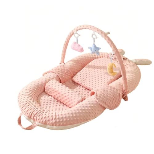 Bxzzuisベビーベッド 、ベビーベッド、 折りたたみ式 ベッドインベッド 添い寝 、 新生児バイオニックベッドを傾ける、 携帯型ベビーベッド 、 正反面使用可 、吐き戻し防止のクッション付 (シングルベッド+スロープマット+おもちゃ棚,ピンク)