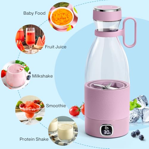 Image of 350ml Portable Blender, Fresh Juice Blender for Shakes & Smoothies-Pink | For Juice Shakes and Smoothies,with Led Display Usb Rechargeable,3000mAh Rechargeable Battery,for Home Sport Outdoor Travel