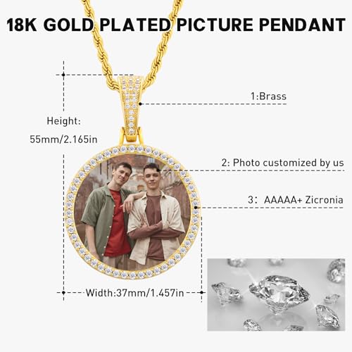 YIMERAIRE Engraved Text Photo Pendant Custom Picture Necklace Chain Personalized Photo Necklace Customized Picture for Women Men3