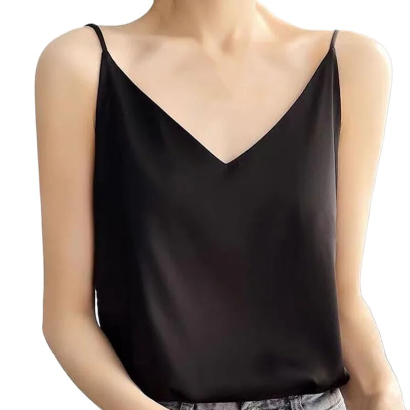 ORDOBO Canotta In Raso Da Donna - Top Moda Donna Streetwear Gilet Senza Maniche Sexy Taglie Forti Camicia Estiva Con Fondo Scollo A V Abiti Eleganti Semplici Da Ufficio