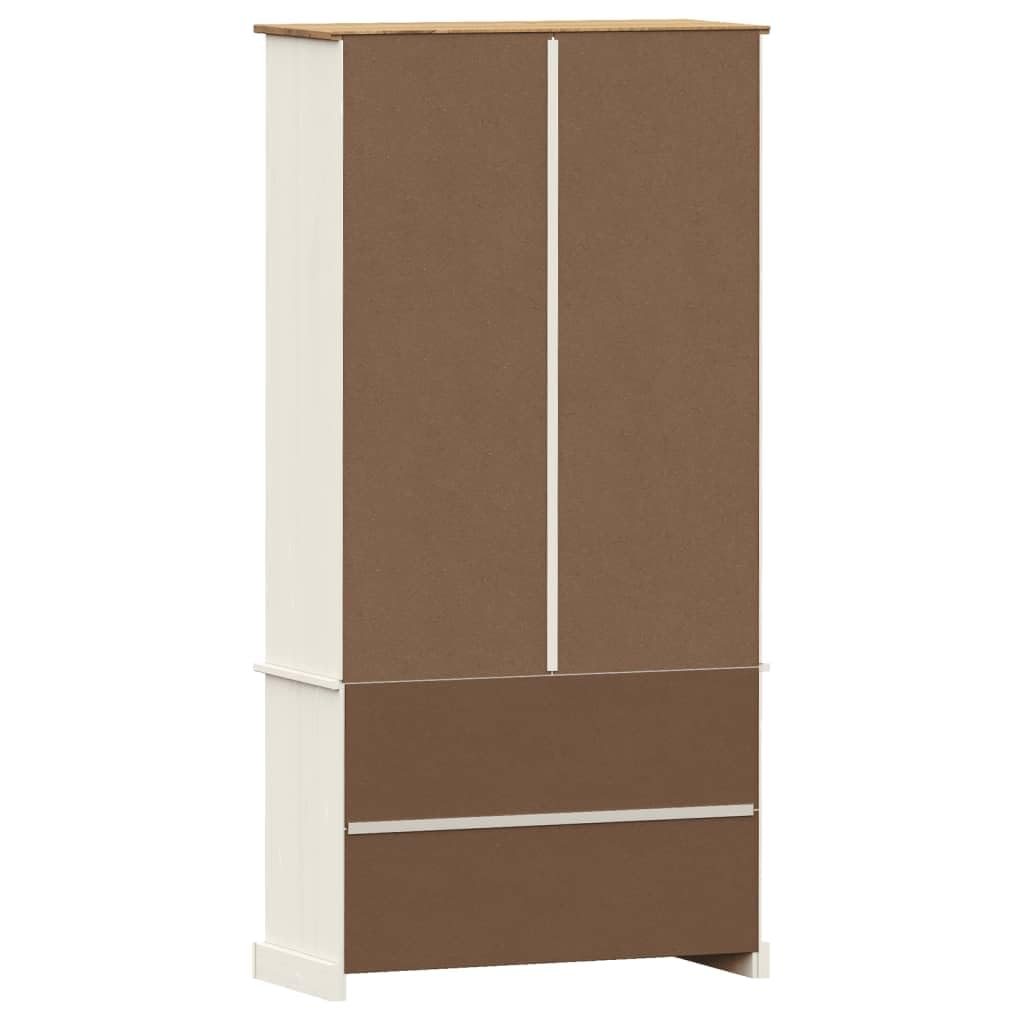 Vitrina VIGO Blanco 85 x 35 x 170 cm de madera maciza de pino con puertas de cristal y botones de metal, armario de vitrina con estantes para tazas y artículos decorativos