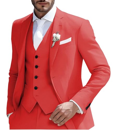 Mens 3 Piece Linen Suit for Men Slim Fit Suit Set Groom Suits for Wedding Prom Summer Suits