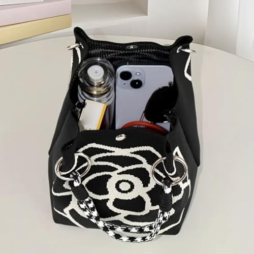 Bolsa Tote Floral Tejida a Mano, Bolsos de Hombro de Crochet, Adecuada para Todas las Ocasiones miniatura 3