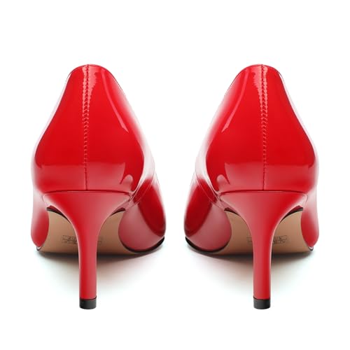Women's Pumps, Pointed Toe Mid Heel Shoes for Women, Fashion Slip On Solid Patent Wedding Office Party Dressy Pumps4