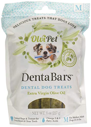 OlviPet, Denta Bars, Medium Dental Dog Treats, Healthy Snack, Olive Oil Based, Promotes Fresh Breath and Clean Teeth, Rich in Nutrients, 8 oz.