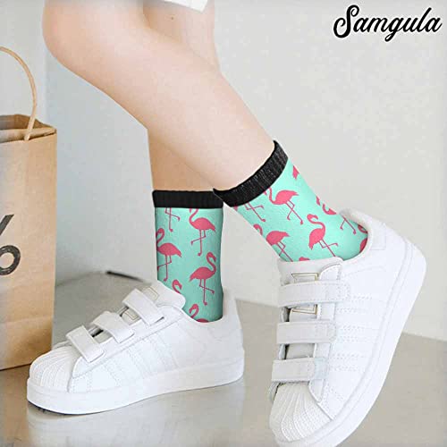 Image of Crew Socks for Woman Size 6-8 Tropical Wildlife Bright Teal Girls Socks
