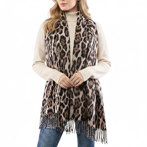Winter Classic-Leopard-Scarf for Women - Soft Warm Faux-Cashmere Shawl Wrap Scarves with Tassels(28' X 71'')