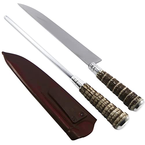 Facas Gaúcha, 4010RT, Kit Faca 10'' Chaira Inox Rabo Tatu Bainha Churrasco, cor Marrom, Couro