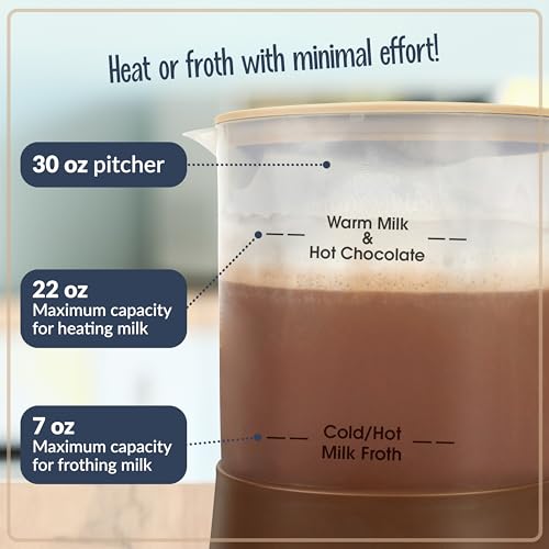 Image of Nostalgia 32 Oz Frother and Hot Chocolate Maker, Warm or Cold Milk Foam, Includes Cocoa Bomb Mold, for Coffees, Lattes, Cappuccinos, Brown
