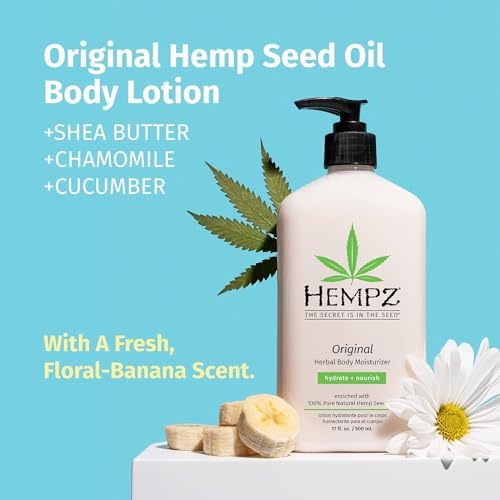 Image of Hempz Original,Natural Hemp Seed Oil Body Moisturizer with Shea Butter and Ginseng,Original Scent,Floral Banana,17 Fl.Oz (Packaging may vary),(Pack of 2)