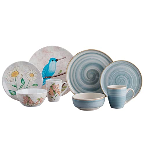 Corona Dinnerware Harvest Bundle 32 Pieces |Lovely Garden Set + Blue Caoba Set | Forest Designs & Hand-Painted Product | Set De Vajillas 32 Piezas #TOP18