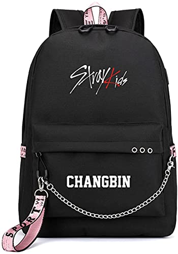 DIKARIYA Kpop Stray Kids Rucksack Student Daypack Modisch Schultasche Geschenkwaren College School Bookbag Reise Schule Laptoptasche Bang Chan Changbin Hyunjin Han Felix Seungmin Cover