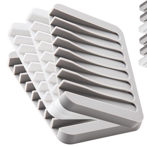 Silicone Soap Dishes for Shower, 3+1 PCS Upgrade Self-Draining Bar Soap Holder, Premium Sponge Holder for Sink, Kitchen, Bathroom, or Counter, Easy Clean, Can Extend Soap Life (White & Gray)