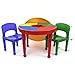 Humble Crew, Round, Kids 2-in-1 Plastic Building Blocks-Compatible, Dry Erase Activity Table and 2 Chairs Set, Red/Green/Blue, Primay