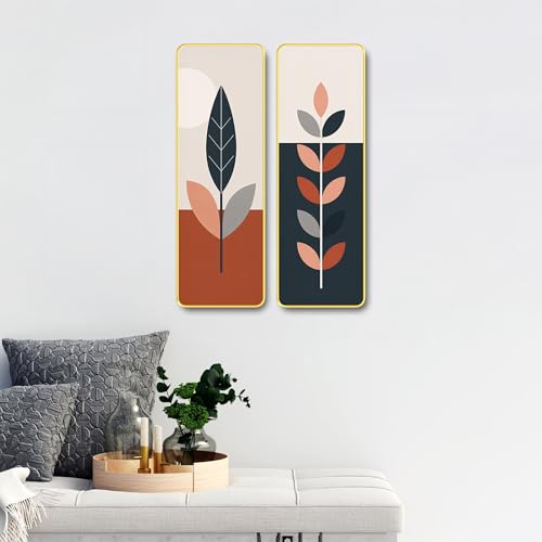 Image of The Castle Decor Modern Boho Wall Art Set of 2 for Living Room | Minimalist Botanical Leaf Painting | Abstract Nordic Wall Decor for Bedroom Office Hallway Home Decoration (Design-1, 12x18 Inch)