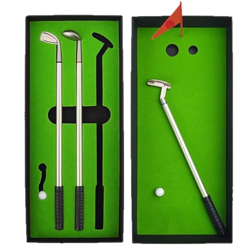 Walkervo Golf Pen Gift Set 3pcs Mini Golf Clubs Ball-Point Golf Stylo Set Souvenir d'un Parcours De Golf Stylos, Cadeaux pour Hommes, Femmes Ou Adolescent, Cadeau De Fête des Pères